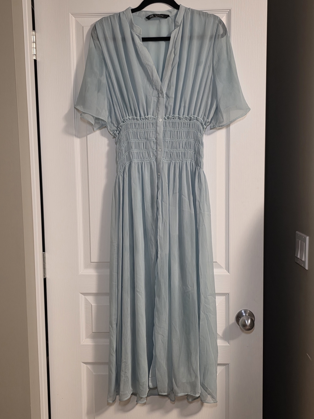 NWOT ZARA ELASTIC DETAIL MIDI DRESS - Sea green 0/0387/171/982/04 Size L - Picture 3 of 8